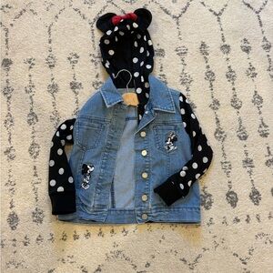 Minnie Mouse Denim Jacket with Polka Dot Sleeves